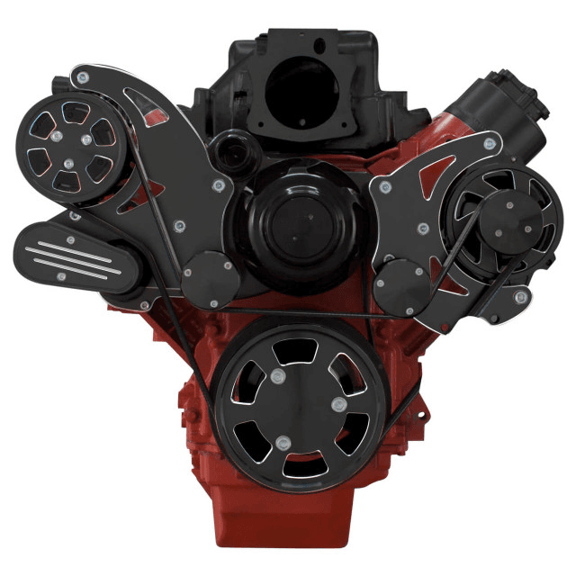 CVF Chevy LS High-Mount Serpentine System with AC & Alternator with Electric Water Pump - Black Diamond (All Inclusive) thumbnail 2