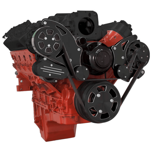 CVF Chevy LS High-Mount Serpentine System with AC & Alternator with Electric Water Pump - Black Diamond (All Inclusive) thumbnail 3
