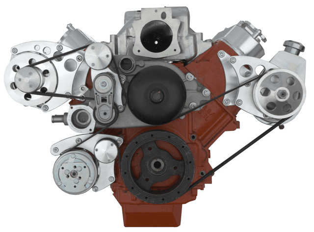 CVF Chevy LS Serpentine Conversion with AC, Power Steering & Alternator Brackets, For Mechanical Water Pump - Polished