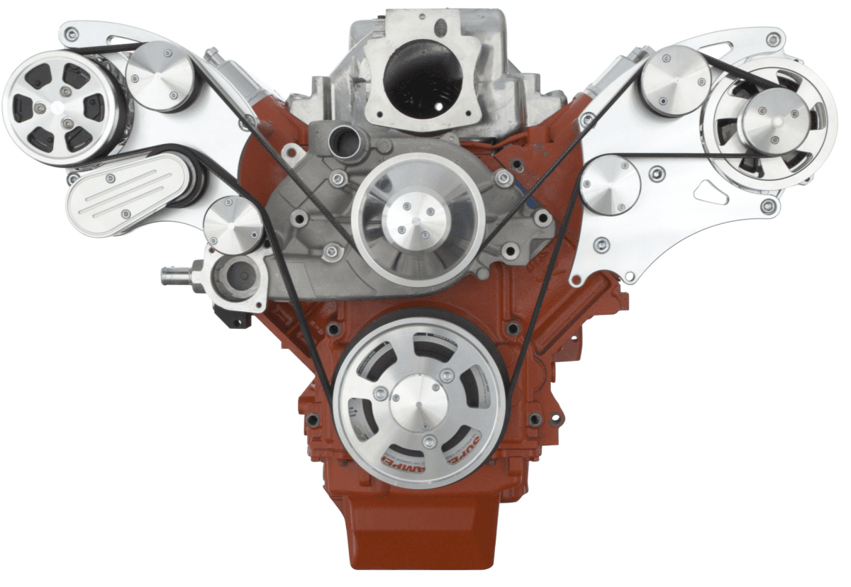 CVF Chevy LS Wide-Mount Serpentine System with AC & Alternator - Polished (All Inclusive) thumbnail 2