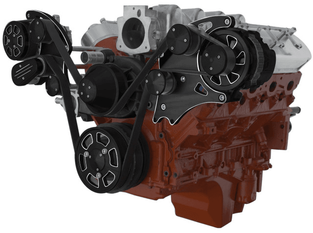 CVF Chevy LS Wide-Mount Serpentine System with AC & Alternator - Black Diamond (All Inclusive)