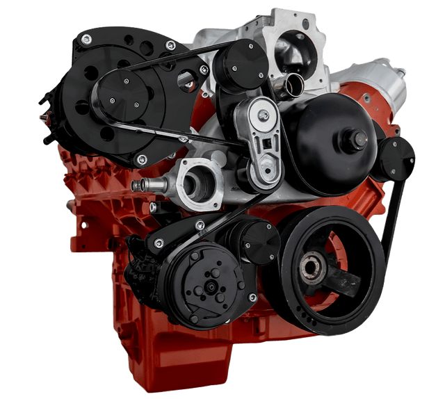 CVF Chevy LS Serpentine Conversion with AC and ALT Brackets, For Mechanical Water Pump - Black thumbnail 3