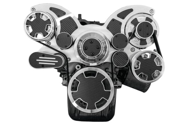 CVF Ford SBF 289, 302 & 351W Serpentine System with Power Steering & Alternator - Polished W/ Carbon Fiber Inlay (All Inclusive) thumbnail 2