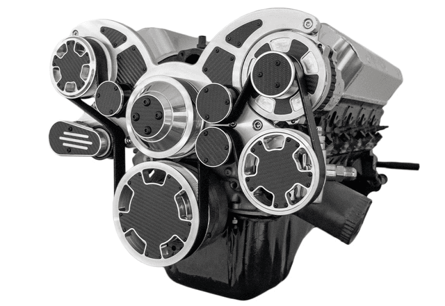 CVF Ford SBF 289, 302 & 351W Serpentine System with Power Steering & Alternator - Polished W/ Carbon Fiber Inlay (All Inclusive)