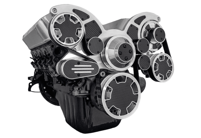 CVF Ford SBF 289, 302 & 351W Serpentine System with Power Steering & Alternator - Polished W/ Carbon Fiber Inlay (All Inclusive) thumbnail 3