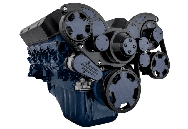 CVF Ford SBF 289, 302 & 351W Serpentine System with Power Steering & Alternator - Black W/ Carbon Fiber Inlay (All Inclusive) thumbnail 3