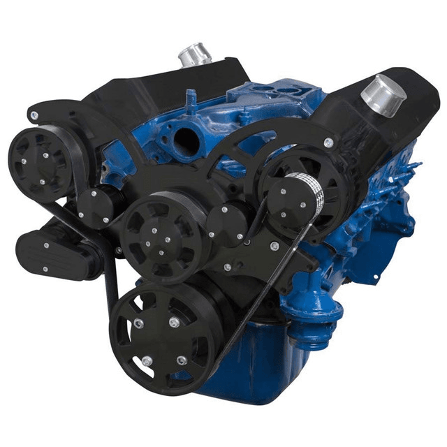 CVF Ford SBF 289, 302 & 351W Serpentine System with AC & Alternator - Black (All Inclusive)