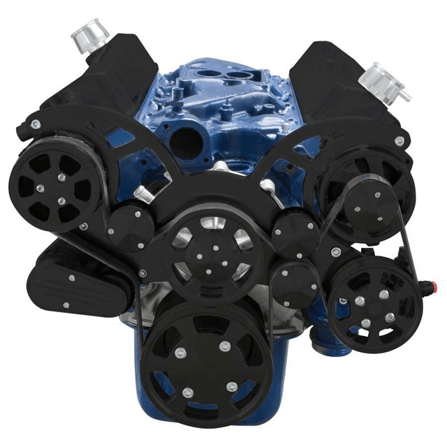 CVF Ford SBF 289, 302 & 351W Serpentine System with AC, Power Steering & Alternator - Stealth Black (All Inclusive) thumbnail 2