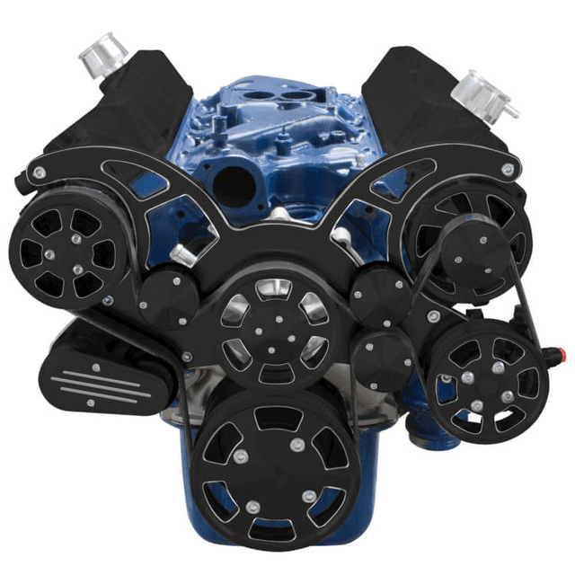 CVF Ford SBF 289, 302 & 351W Serpentine System with AC, Power Steering & Alternator - Black Diamond (All Inclusive) thumbnail 2