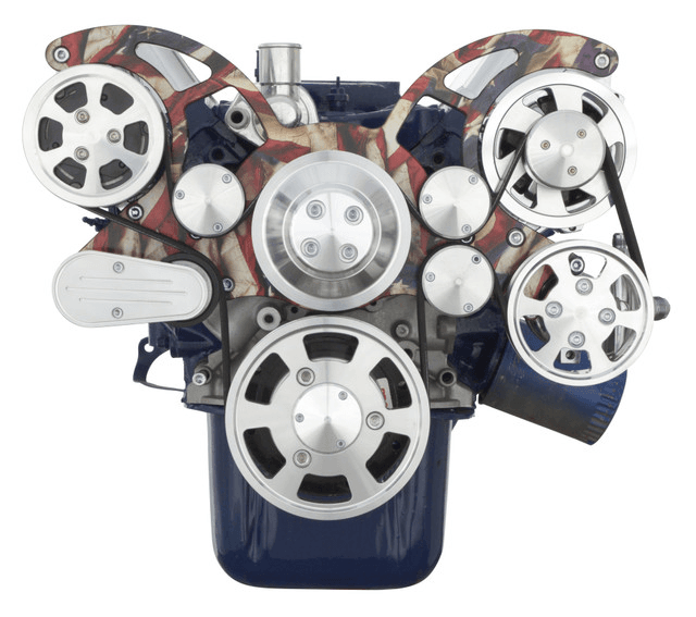 CVF Ford SBF 289, 302 & 351W Serpentine System with AC, Power Steering & Alternator - Patriotic Plating (All Inclusive) thumbnail 2