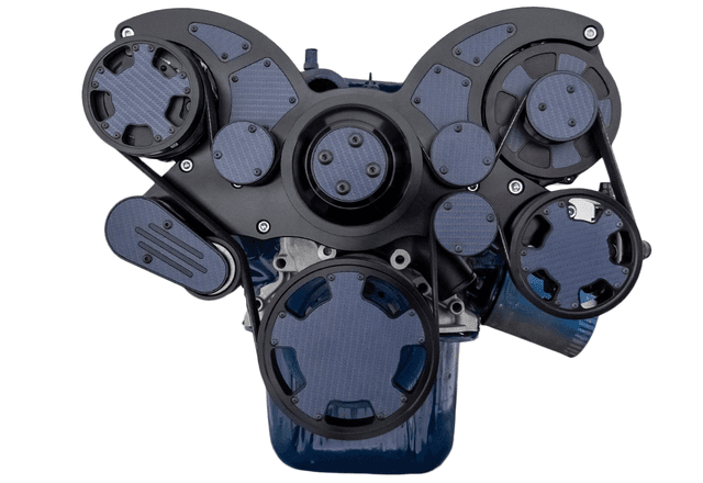 CVF Ford SBF 289, 302 & 351W Serpentine System with AC, Power Steering & Alternator - Stealth Black W/ Carbon Inlay (All Inclusive) thumbnail 2