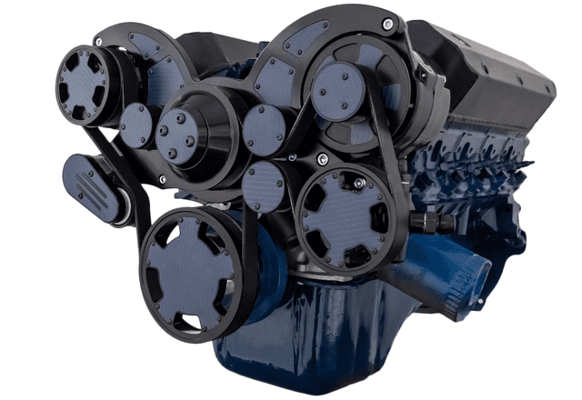CVF Ford SBF 289, 302 & 351W Serpentine System with AC, Power Steering & Alternator - Stealth Black W/ Carbon Inlay (All Inclusive)