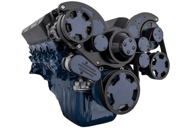 CVF Ford SBF 289, 302 & 351W Serpentine System with AC, Power Steering & Alternator - Stealth Black W/ Carbon Inlay (All Inclusive) thumbnail 3