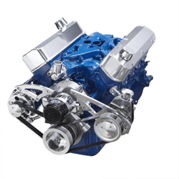 CVF Ford SBF 289, 302 & 351W Serpentine Conversion with Alternator & Power Steering Brackets, For Electric Water Pump - Polished