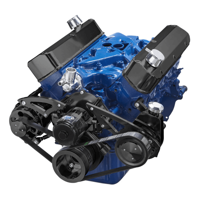 CVF Ford SBF 289, 302 & 351W Serpentine Conversion with Alternator & Power Steering Brackets, For Electric Water Pump - Black