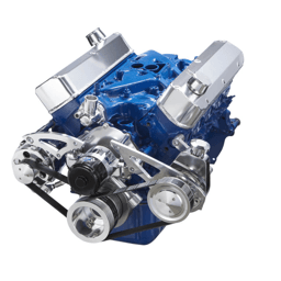 CVF Ford SBF 289, 302 & 351W Serpentine Conversion with Alternator & Power Steering Brackets, Brackets, For Meziere High Flow Electric Water Pump - Polished