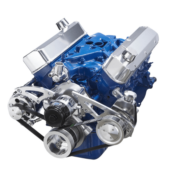 CVF Ford SBF 289, 302 & 351W Serpentine Conversion with Alternator & Power Steering Brackets, Brackets, For Meziere High Flow Electric Water Pump - Polished