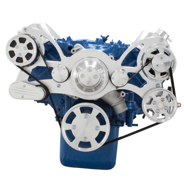 CVF Ford BBF 429 & 460 Serpentine System with AC, Power Steering & Alternator, High Flow Water Pump - Polished (All Inclusive) thumbnail 2