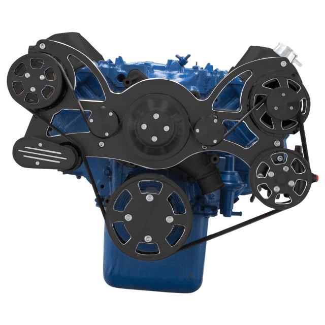 CVF Ford BBF 429 & 460 Serpentine System with AC, Power Steering & Alternator, High Flow Water Pump - Black Diamond (All Inclusive) thumbnail 2