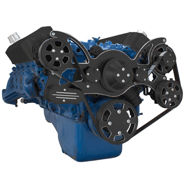CVF Ford BBF 429 & 460 Serpentine System with AC, Power Steering & Alternator, High Flow Water Pump - Black Diamond (All Inclusive) thumbnail 3