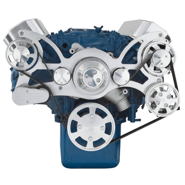 CVF Ford BBF 429 & 460 Serpentine System with Power Steering & Alternator, High Flow Water Pump - Polished (All Inclusive) thumbnail 2