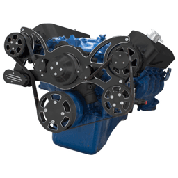 CVF Ford BBF 429 & 460 Serpentine System with Power Steering & Alternator, High Flow Water Pump - Black Diamond (All Inclusive)