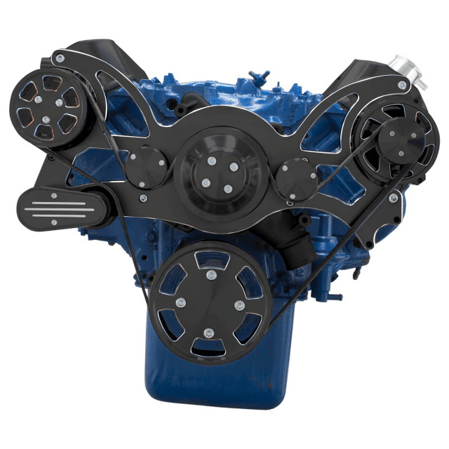 CVF Ford BBF 429 & 460 Serpentine System with AC & Alternator, High Flow Water Pump - Black Diamond (All Inclusive) thumbnail 2