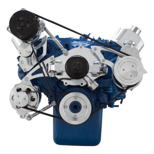 CVF Ford BBF 429 & 460 Serpentine Conversion System with High Mount AC & Power Steering, Alternator Brackets, For Electric Water Pump - Polished thumbnail 2