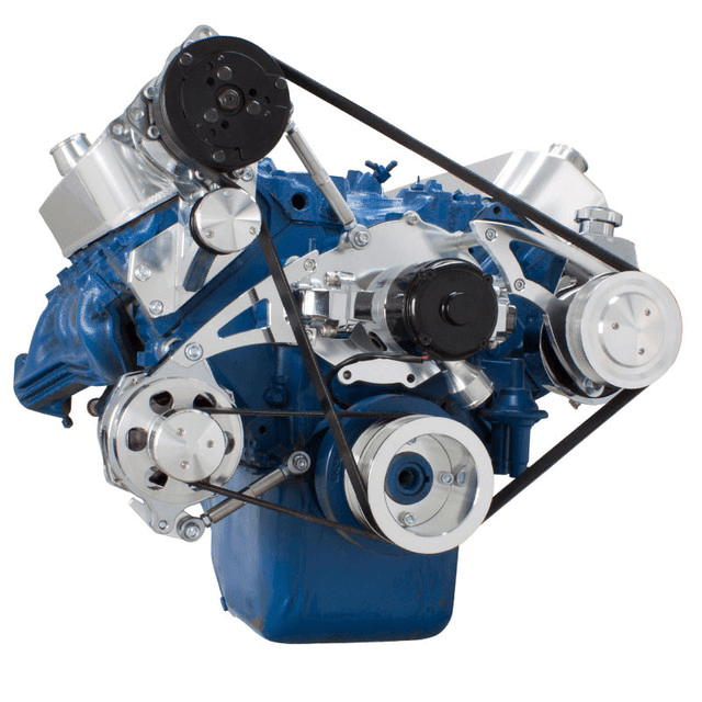 CVF Ford BBF 429 & 460 Serpentine Conversion System with High Mount AC & Power Steering, Alternator Brackets, For Electric Water Pump - Polished thumbnail 3
