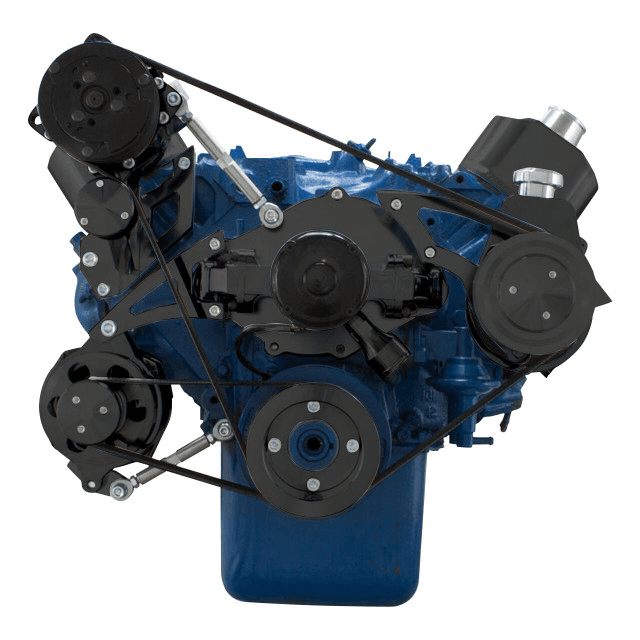 CVF Ford BBF 429 & 460 Serpentine Conversion System with High Mount AC & Power Steering, Alternator Brackets, For Electric Water Pump - Black thumbnail 2