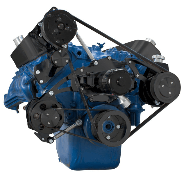 CVF Ford BBF 429 & 460 Serpentine Conversion System with High Mount AC & Power Steering, Alternator Brackets, For Electric Water Pump - Black thumbnail 3