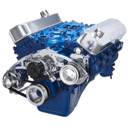 CVF Ford BBF 429 & 460 Serpentine Conversion System with Power Steering & Alternator Brackets, For Electric Water Pump - Polished