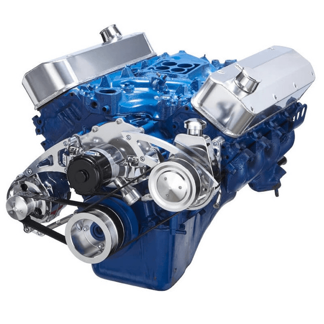 CVF Ford BBF 429 & 460 Serpentine Conversion System with Power Steering & Alternator Brackets, For Electric Water Pump - Polished