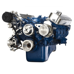CVF Ford BBF 429 & 460 Serpentine Conversion System with AC, Alternator & Power Steering Brackets, For High Flow Water Pump - Polished