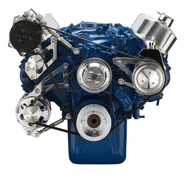 CVF Ford BBF 429 & 460 Serpentine Conversion System with AC, Alternator & Power Steering Brackets, For High Flow Water Pump - Polished thumbnail 2