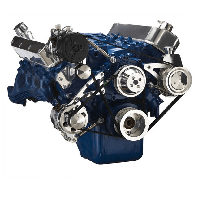 CVF Ford BBF 429 & 460 Serpentine Conversion System with AC, Alternator & Power Steering Brackets, For High Flow Water Pump - Polished thumbnail 3
