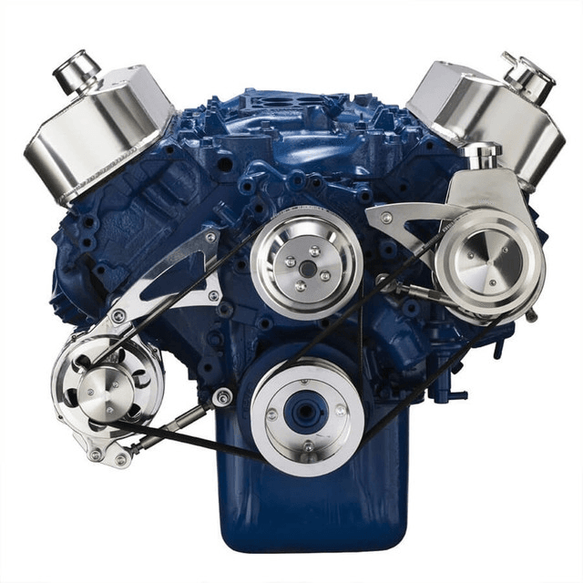 CVF Ford BBF 429 & 460 Serpentine Conversion System with Power Steering & Alternator Brackets, For High Flow Water Pump - Polished thumbnail 2