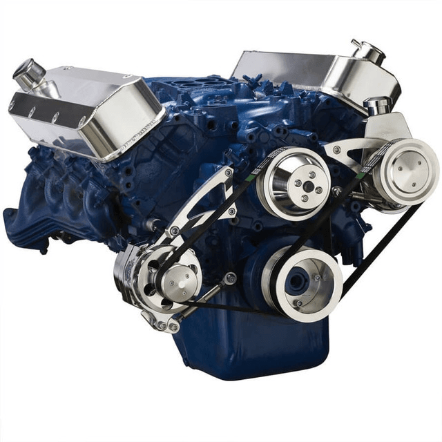 CVF Ford BBF 429 & 460 Serpentine Conversion System with Power Steering & Alternator Brackets, For High Flow Water Pump - Polished thumbnail 3