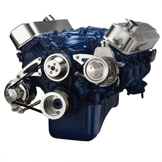 CVF Ford BBF 429 & 460 Serpentine Conversion System with Power Steering & Alternator Brackets, For High Flow Water Pump - Polished