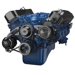 CVF Ford BBF 429 & 460 Serpentine Conversion System with Power Steering & Alternator Brackets, For High Flow Water Pump - Black