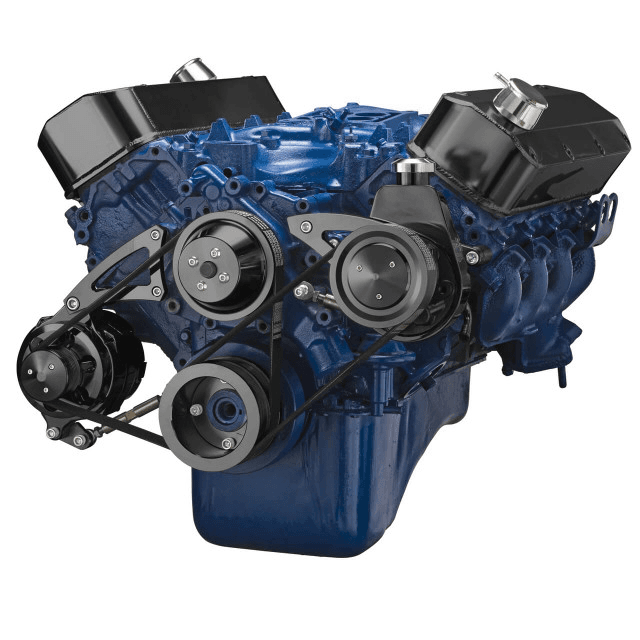 CVF Ford BBF 429 & 460 Serpentine Conversion System with Power Steering & Alternator Brackets, For High Flow Water Pump - Black