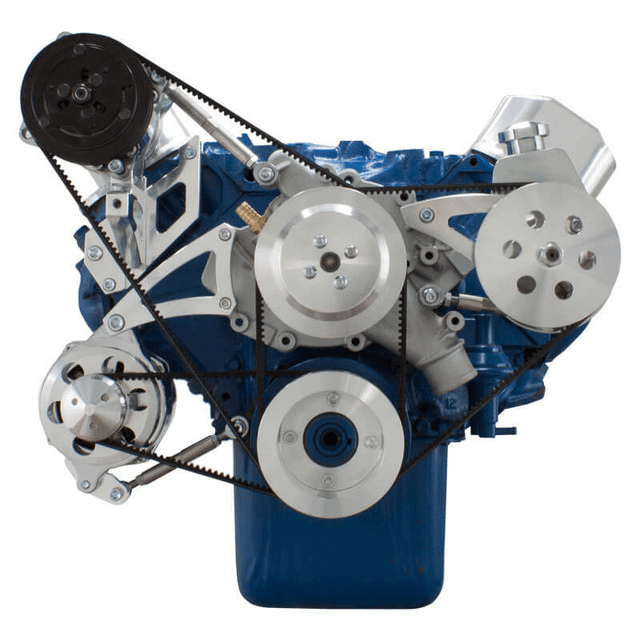 CVF Ford BBF 429 & 460 V-Belt System with AC, Alternator & Power Steering Brackets, For High Flow Water Pump - Polished thumbnail 2