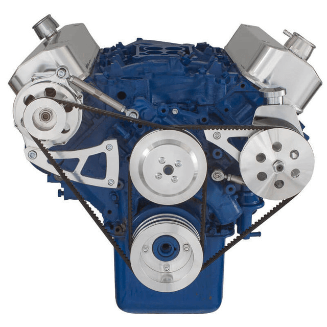 CVF Ford BBF 429 & 460 V-Belt System with Power Steering with High Mount Alternator Brackets, For High Flow Water Pump - Polished thumbnail 2