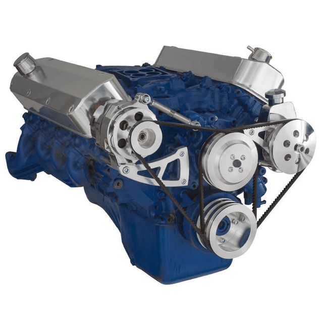 CVF Ford BBF 429 & 460 V-Belt System with Power Steering with High Mount Alternator Brackets, For High Flow Water Pump - Polished thumbnail 3