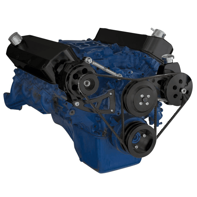 CVF Ford BBF 429 & 460 V-Belt System with Power Steering with High Mount Alternator Brackets, For High Flow Water Pump - Black thumbnail 3