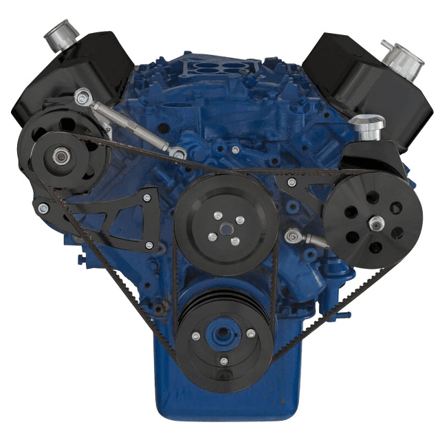 CVF Ford BBF 429 & 460 V-Belt System with Power Steering with High Mount Alternator Brackets, For High Flow Water Pump - Black thumbnail 2