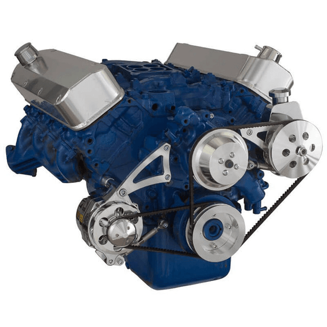CVF Ford BBF 429 & 460 V-Belt System with Power Steering with Low Mount Alternator Brackets, For High Flow Water Pump - Polished thumbnail 3