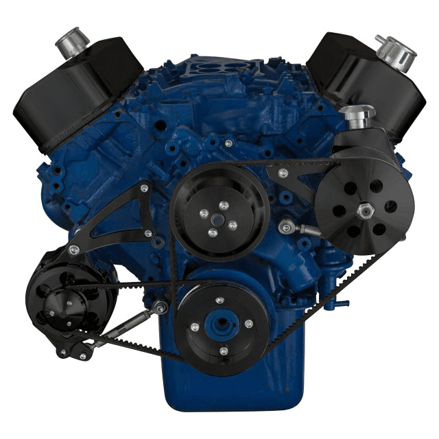 CVF Ford BBF 429 & 460 V-Belt System with Power Steering with Low Mount Alternator Brackets, For High Flow Water Pump - Black thumbnail 2
