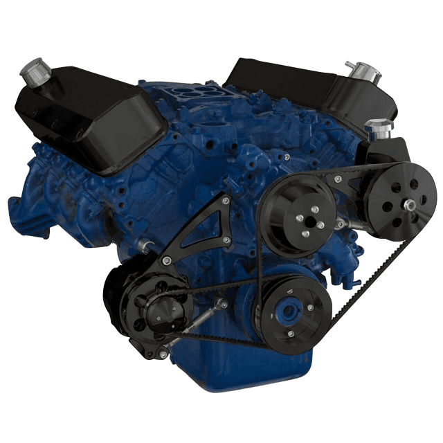 CVF Ford BBF 429 & 460 V-Belt System with Power Steering with Low Mount Alternator Brackets, For High Flow Water Pump - Black thumbnail 3
