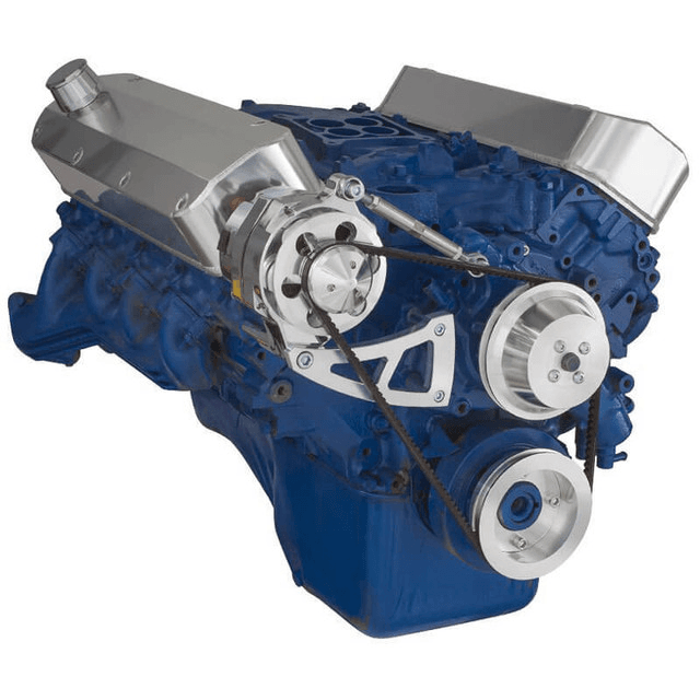 CVF Ford BBF 429 & 460 V-Belt System with High Mount Alternator Brackets, For High Flow Water Pump - Polished thumbnail 2